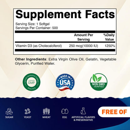 Detalle etiqueta Vitamatic vitamina d3 10000 ui 500 softgels