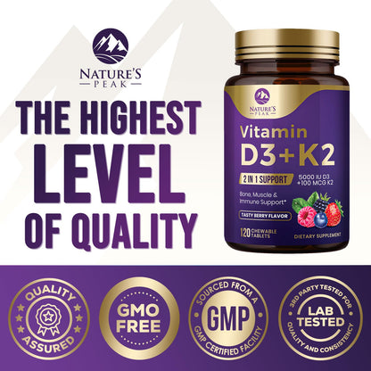 Detalle etiqueta vitaminas d3 y k2 natures peak