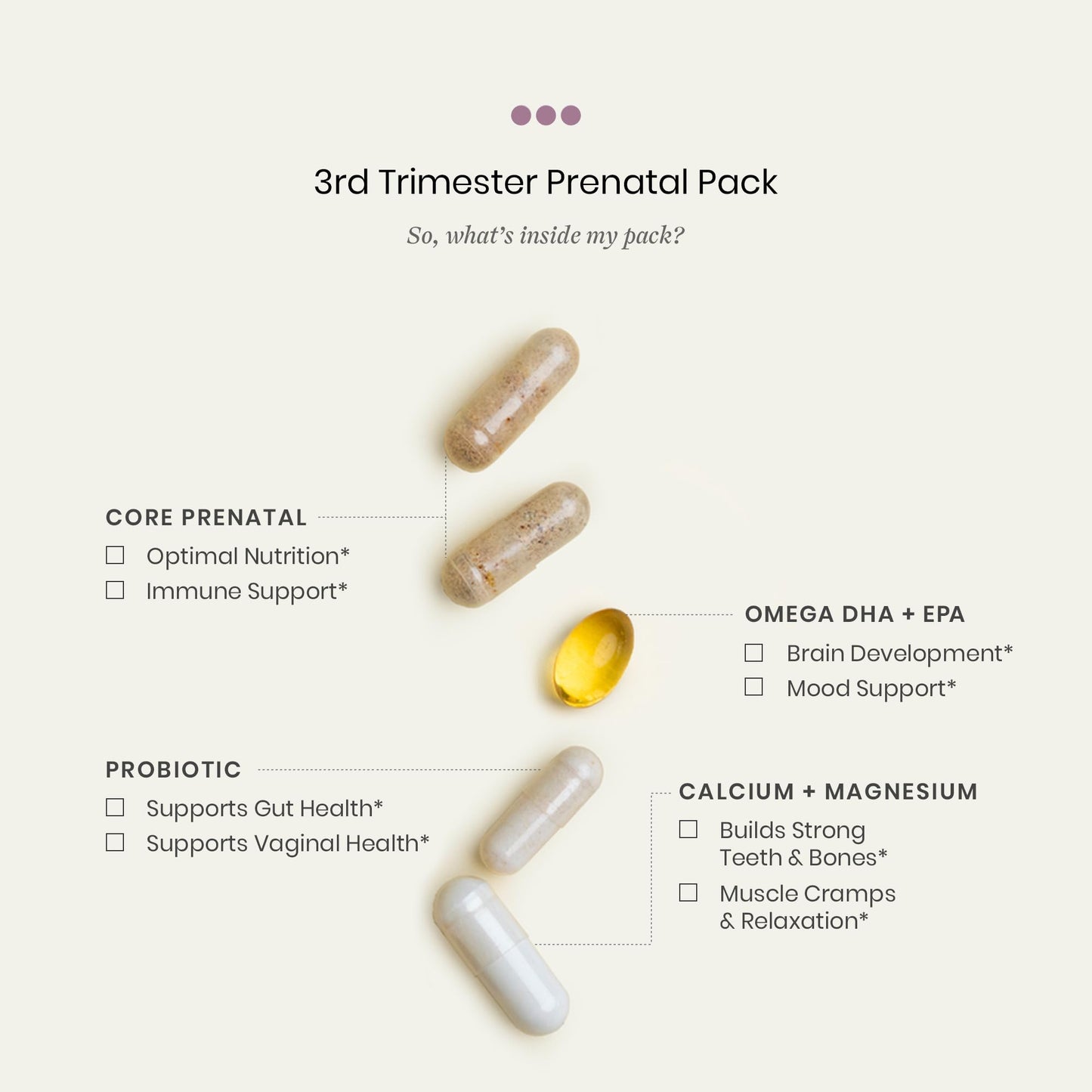 Detalle etiquetas vitaminas prenatales tercer trimestre