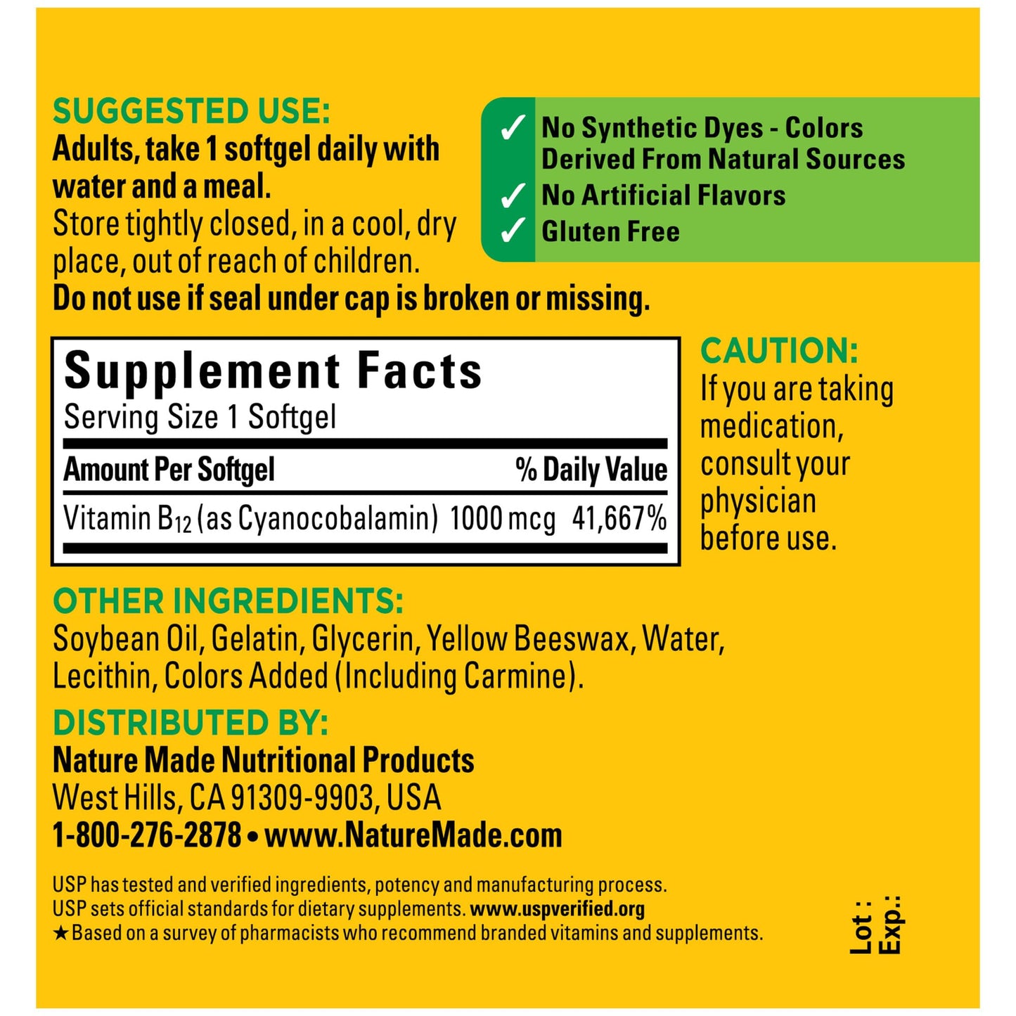 Detalle frasco Nature Made Vitamina B12 1000 mcg cápsulas