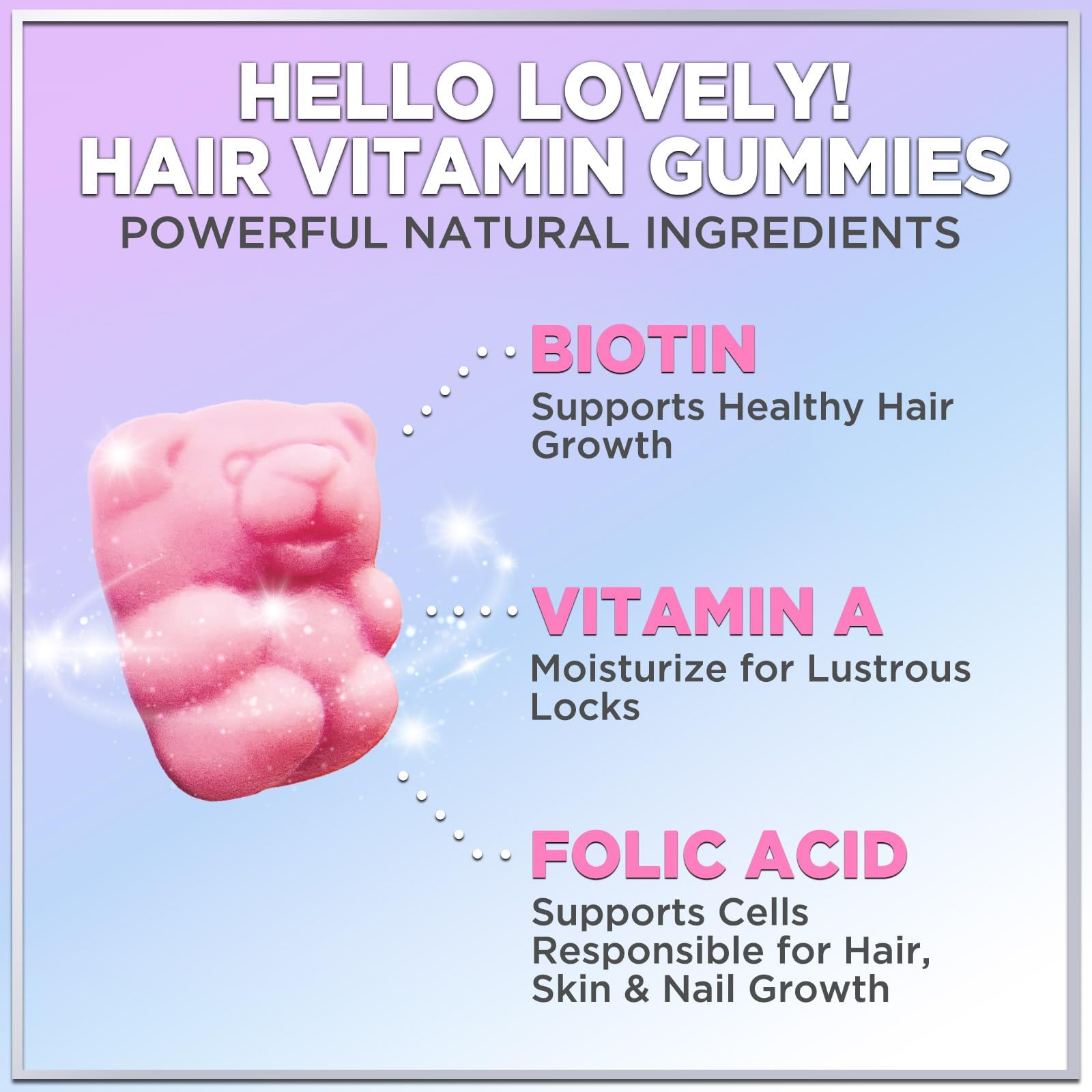Detalle gomita Hello Lovely vitamina biotina cabello piel uñas