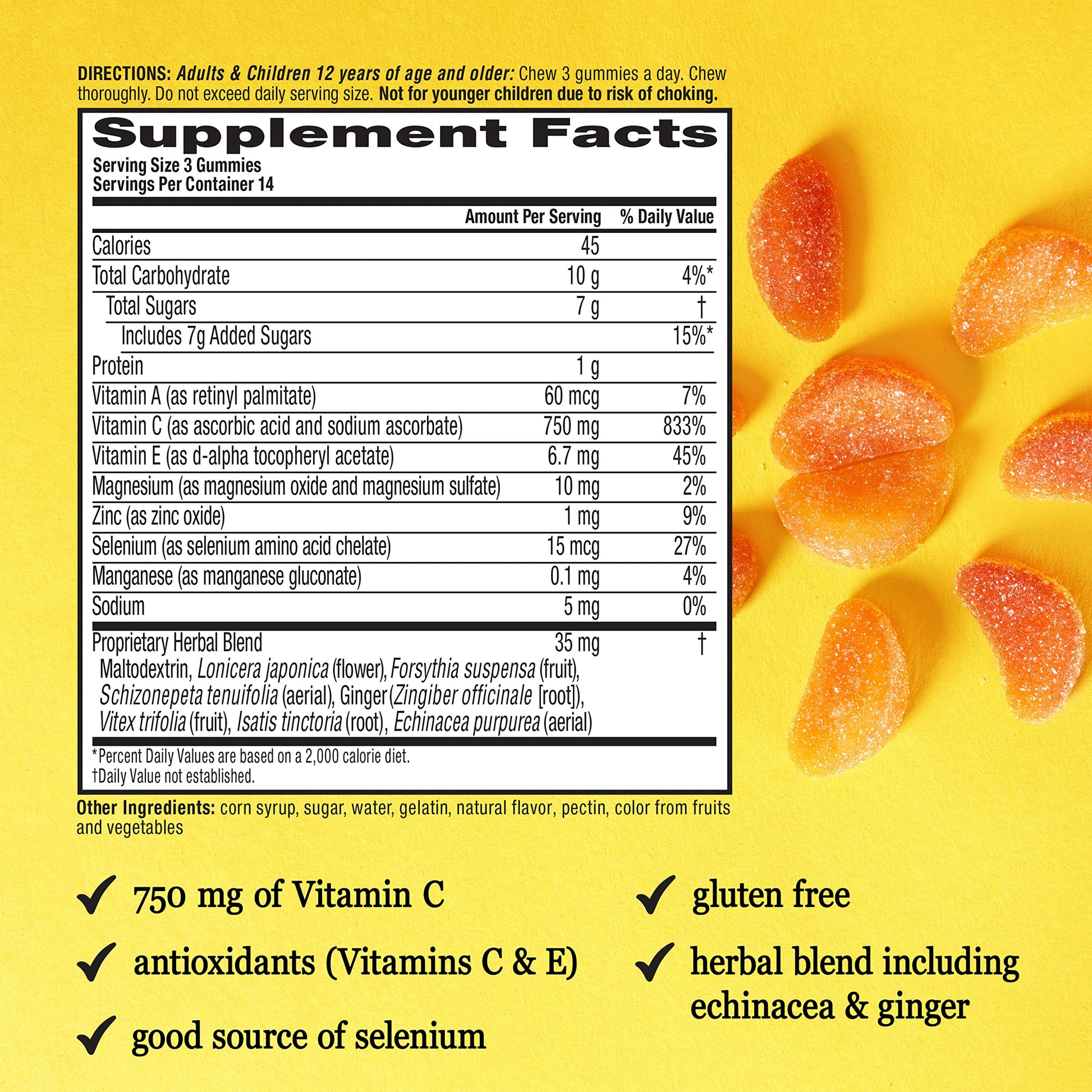 Detalle gomitas Airborne vitamina C naranja 42 unidades