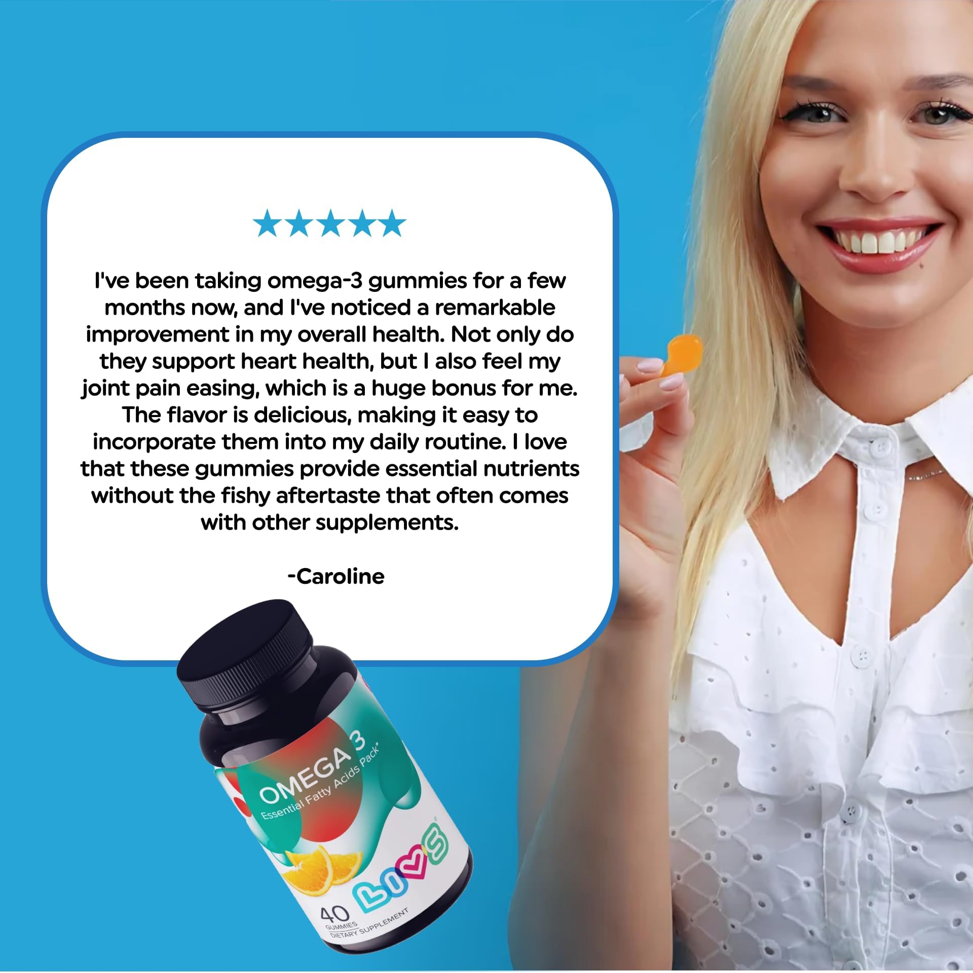 Detalle de gomitas LIVS omega 3 6 9 para bienestar
