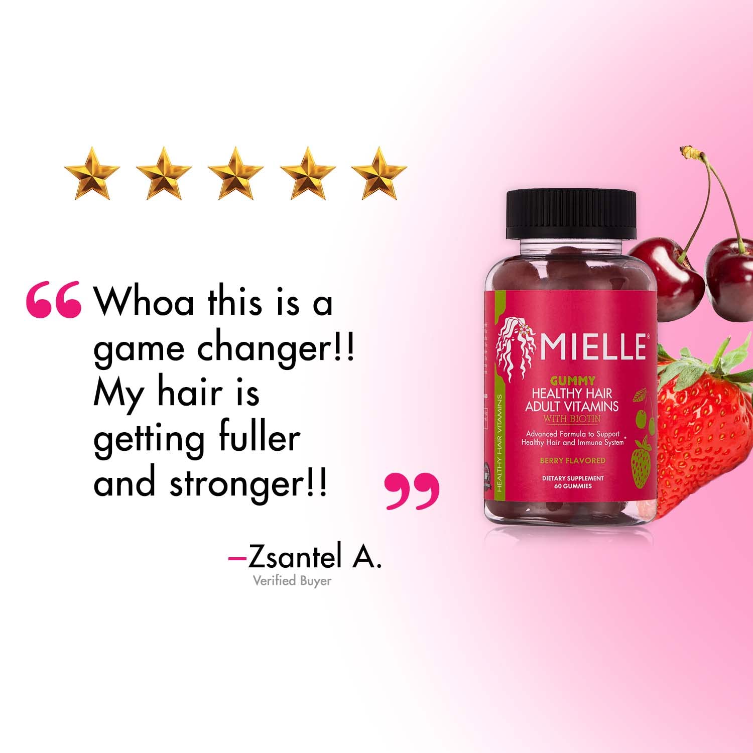 Detalle de gomitas Mielle Organics para nutrición de cabello