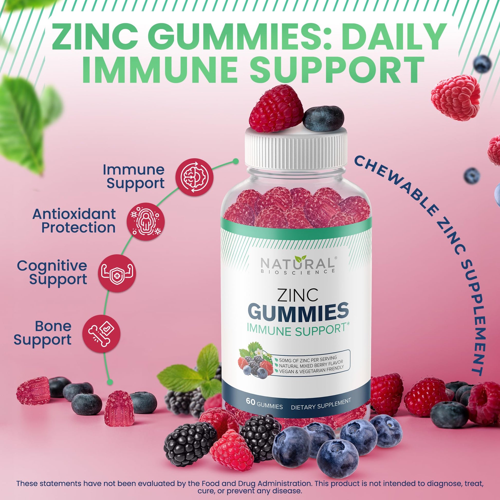 Detalle gomitas Natural BioScience vitamina D3 K2 zinc para salud huesos