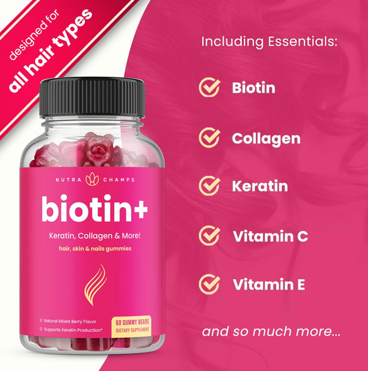 Detalle gomitas NutraChamps Biotina y Biotina+ sabor berries