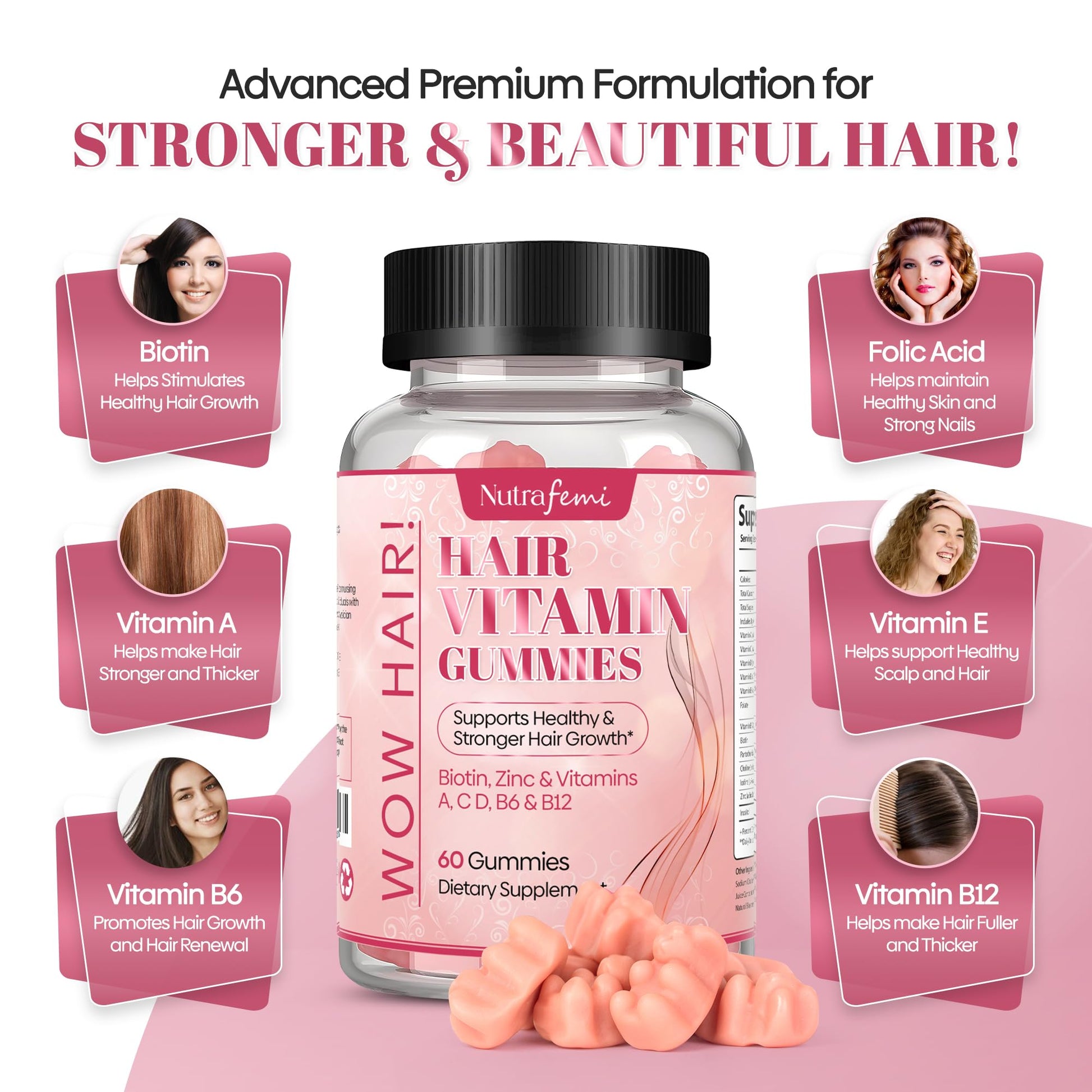Detall gomitas Nutrafemi biotina para el cabello y uñas