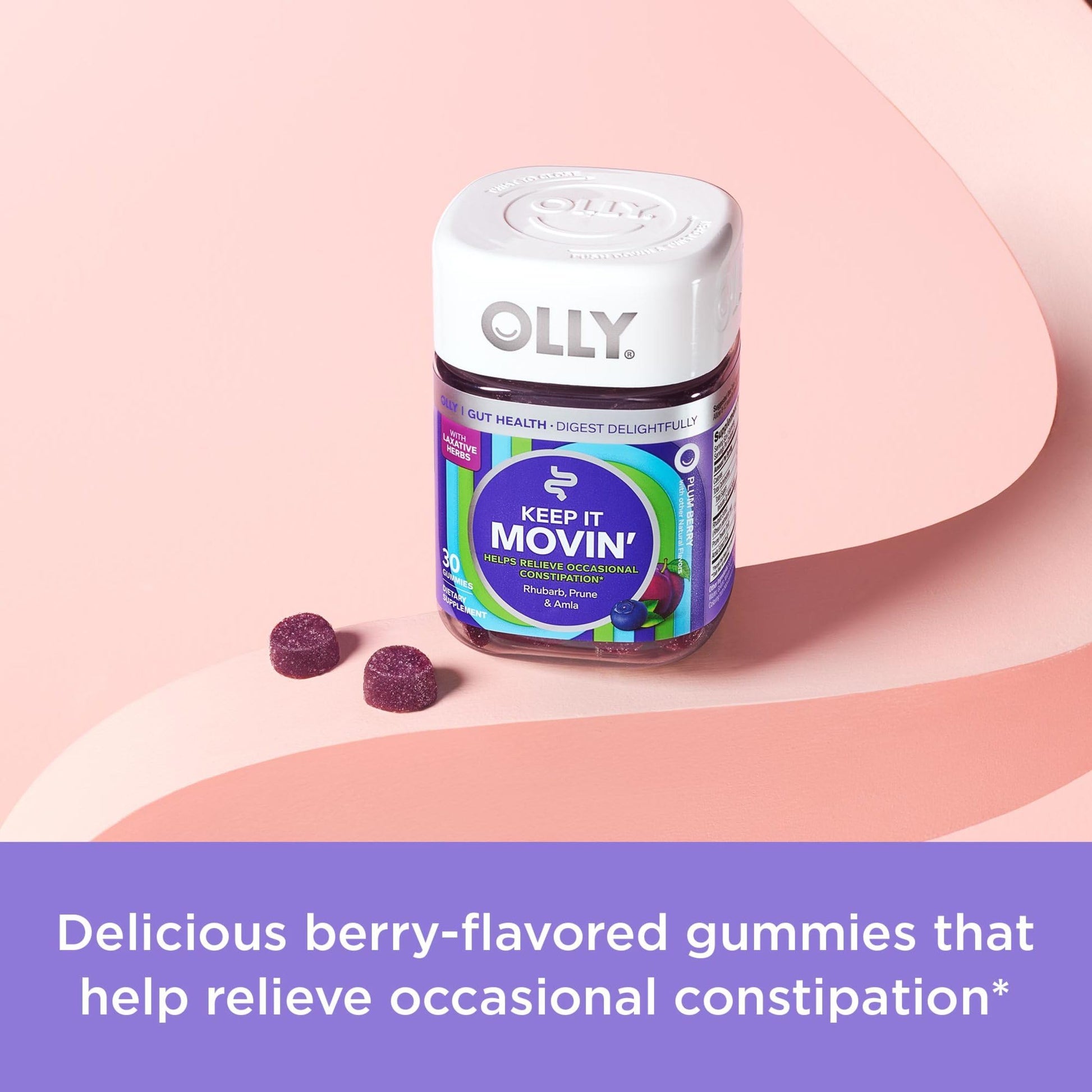 Detalle gomitas OLLY con biotina y rúibarbo para salud capilar y digestiva