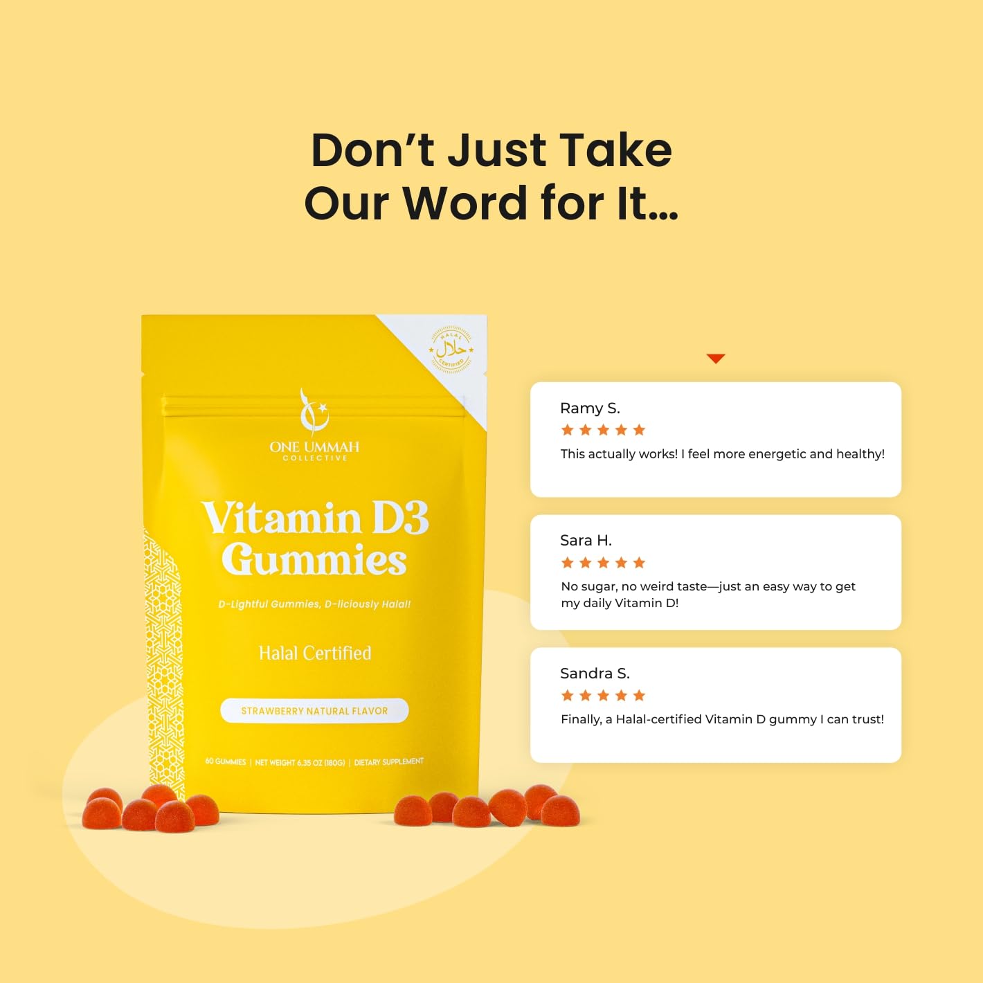Detalle gomitas One Ummah Vitamina D3 alta absorción