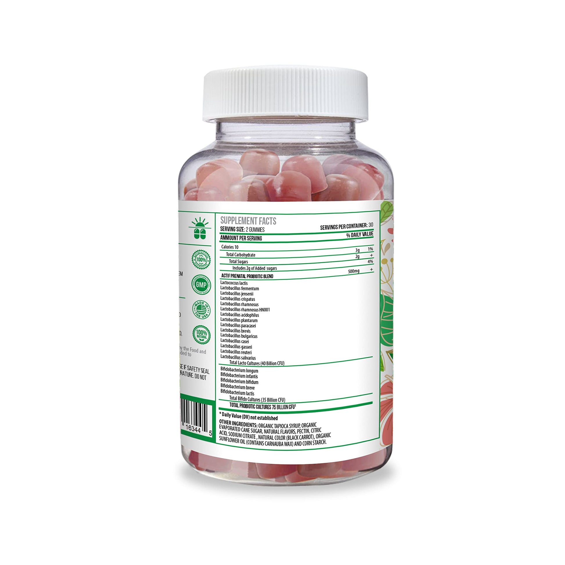 Detalle gomitas probiótico prenatal ACTIF sabor fresa
