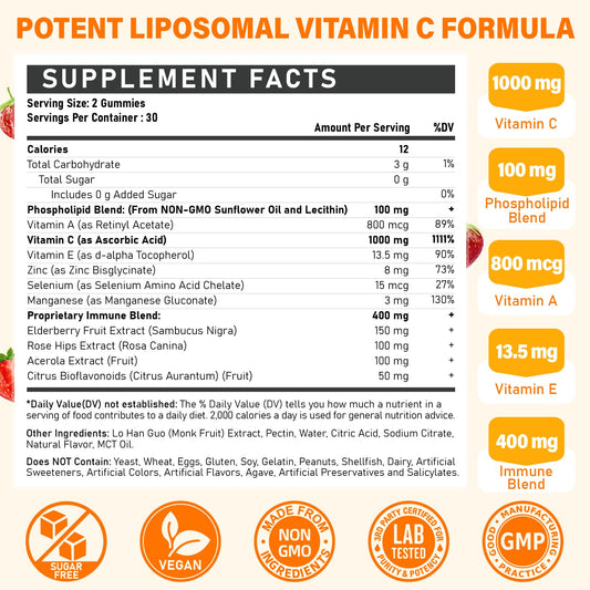 Detalle gomitas de vitamina c liposomal Tcemundry sin azúcar