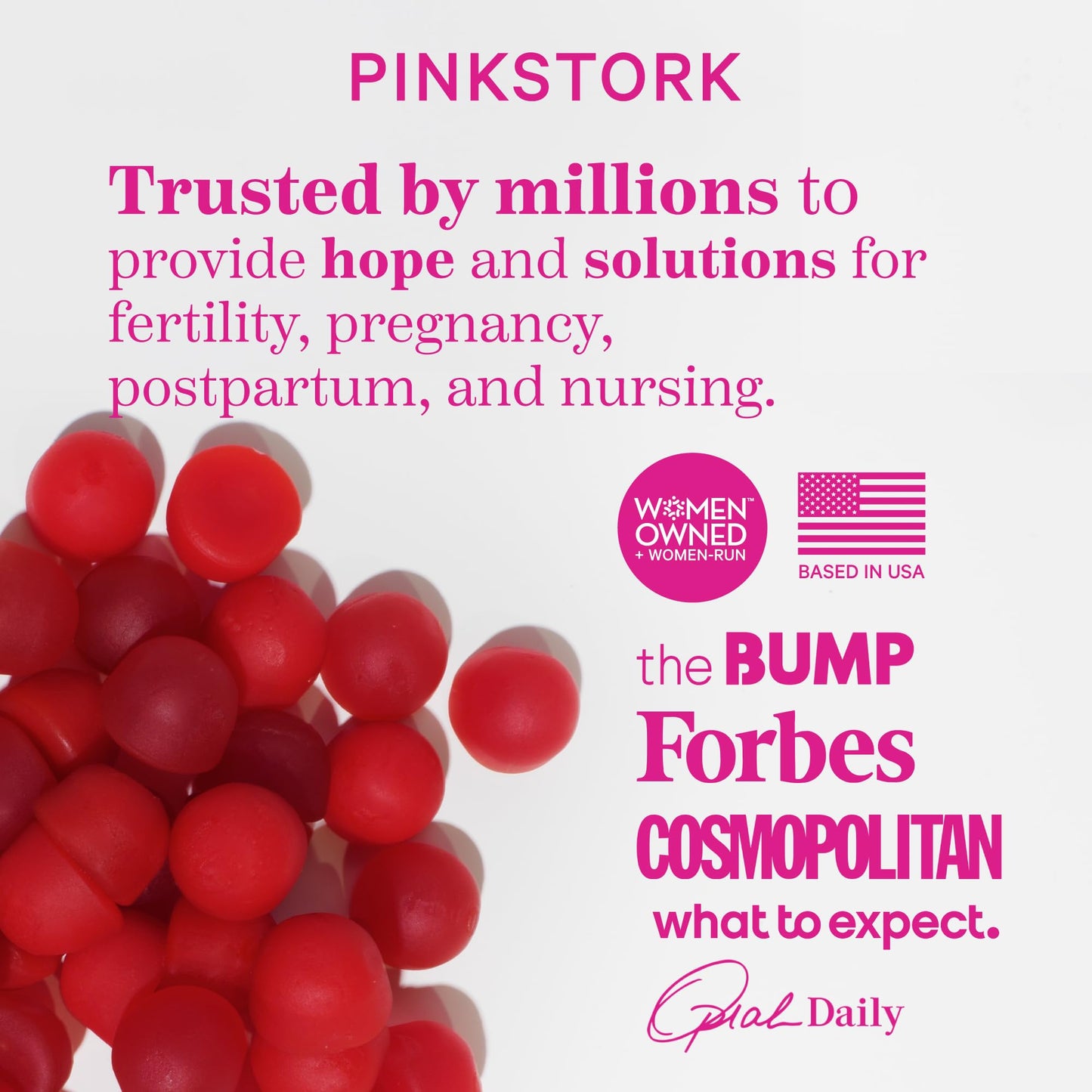 Detalle gomitas vitamina prenatal Pink Stork sabor frutal