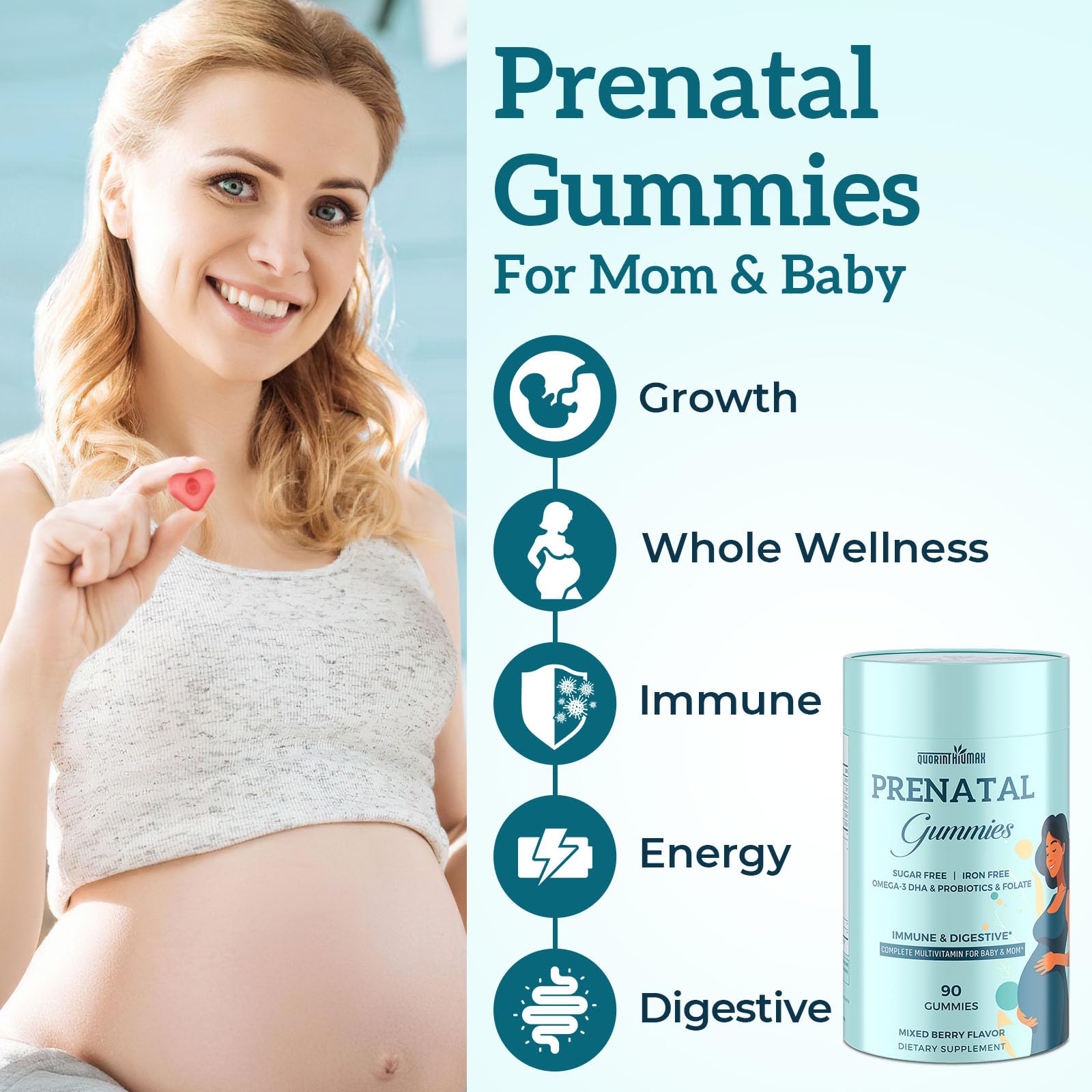 Detalle ingredientes gomitas prenatales sin azúcar