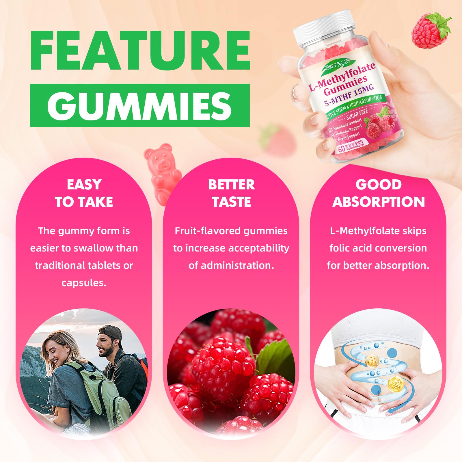 Detalle ingredientes, gummies L-Metilfolato