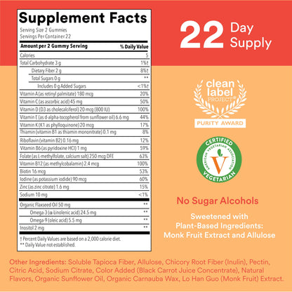 Detalle ingredientes multivitaminas gomosas SmartyPants para niños
