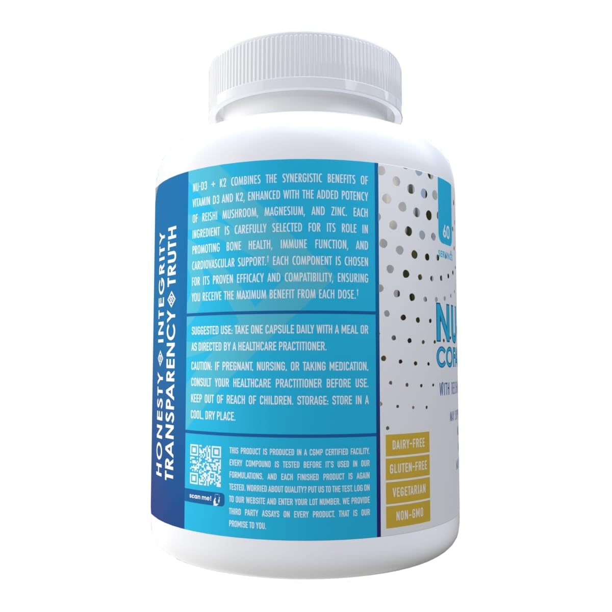 Detalle ingredientes NuEthix NU-D3 + K2 con reishi y minerales