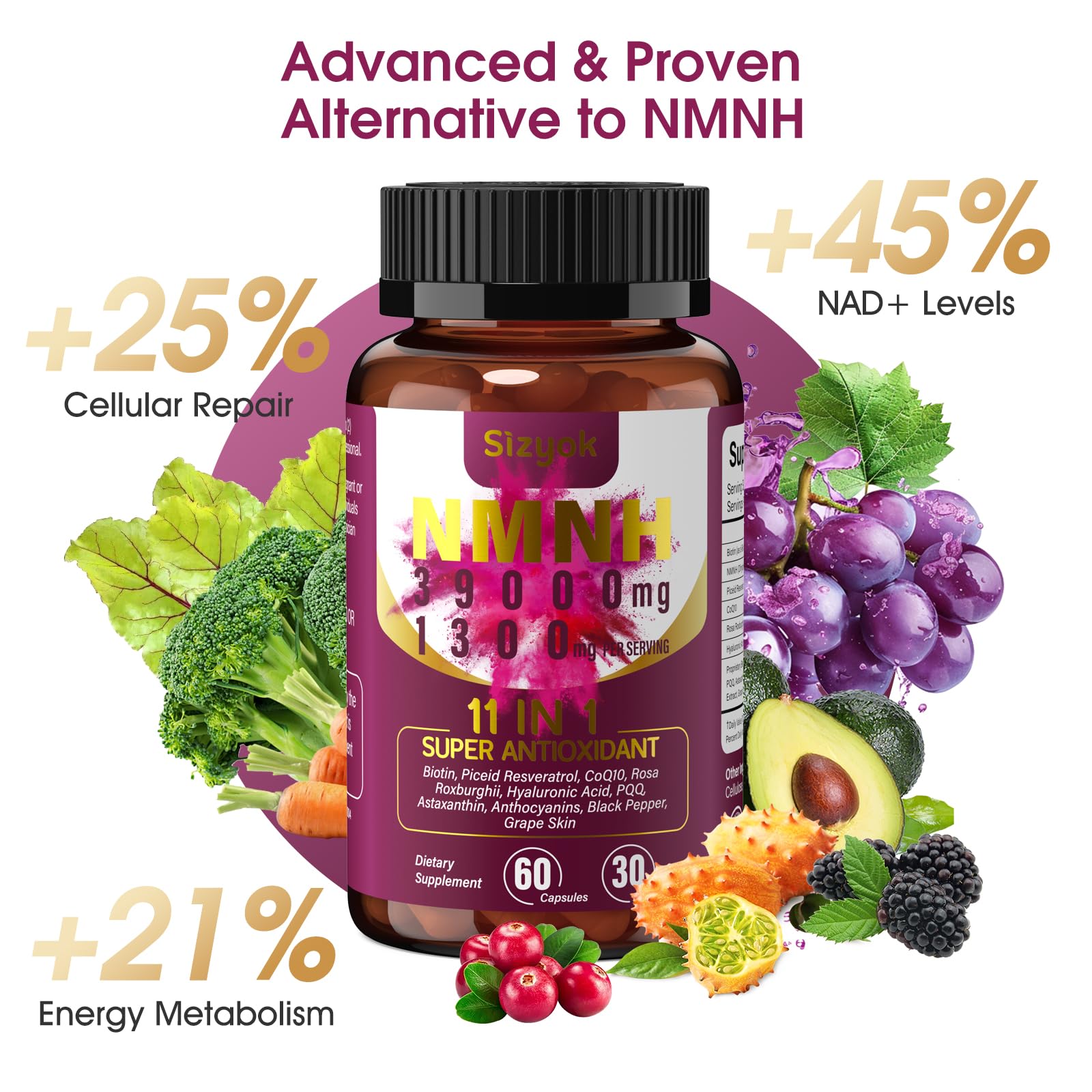 Detalle ingredientes suplemento NMNH Sizyok 600mg
