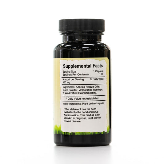 Detalle paquete Wholistic Botanicals cápsulas vitamina C