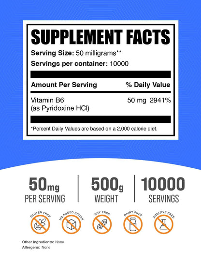 Detalle polvo BulkSupplements vitamina B6 50mg