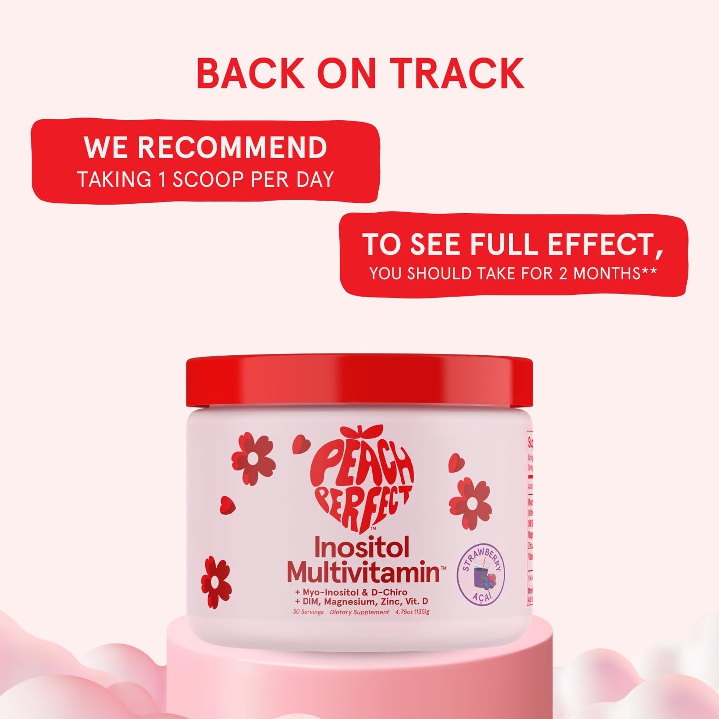 Detalle del polvo multivitamínico Peach Perfect para mujeres