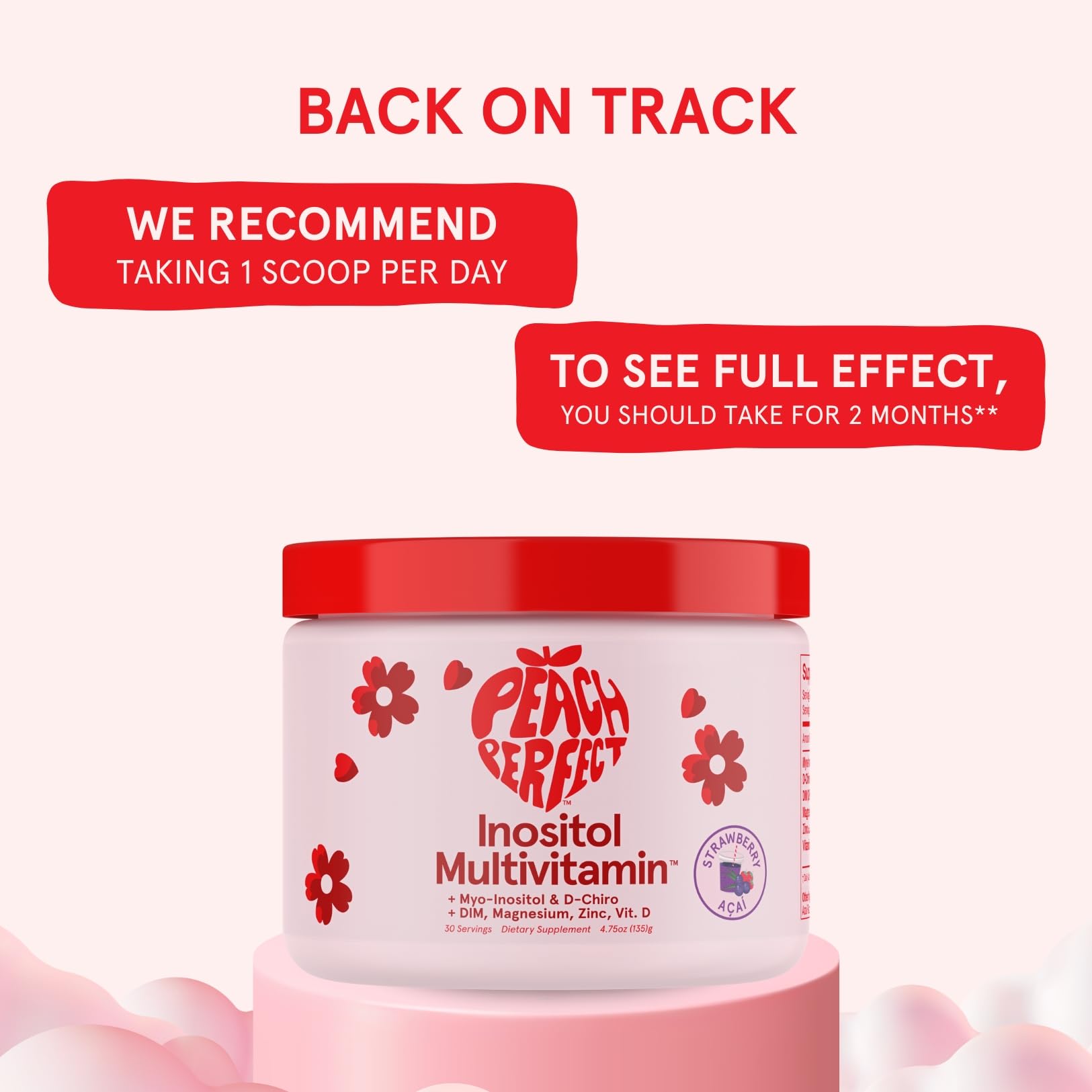 Detalle del polvo multivitamínico Peach Perfect para mujeres