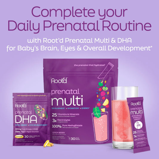 Detalle del polvo prenatal vegano Root'd para desarrollo fetal