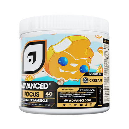 Detalle polvos Advanced Focus sabor crema de naranja