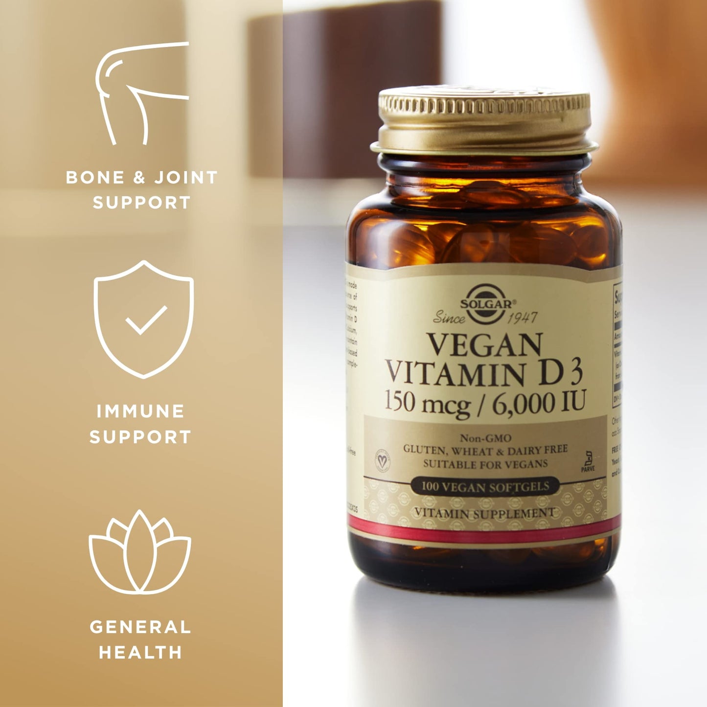 Detalle suplemento Solgar Vitamina D3 Vegana 150 mcg