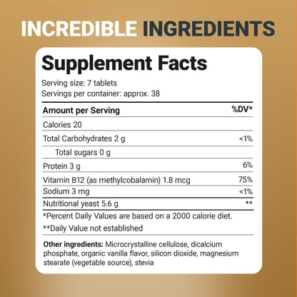 Detalle tableta levadura nutricional Dr Berg sabor vainilla
