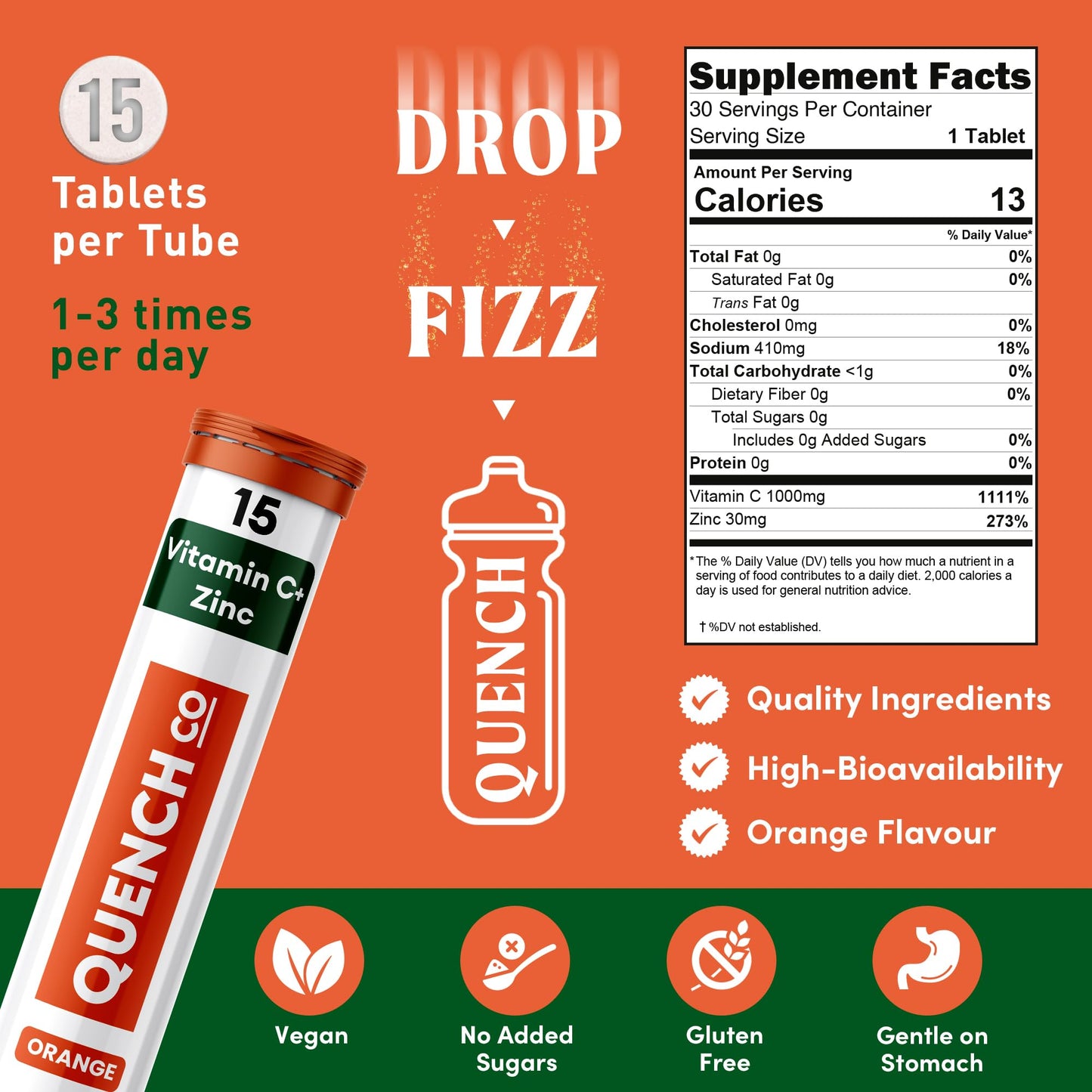 Detalle tabletas efervescentes Quench vitamina c y zinc