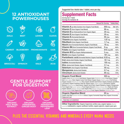 Detalle tabletas vitaminas prenatales Mama Natural orgánicas veganas
