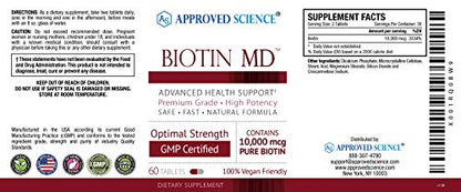 Detalles y composición Biotin MD 10,000 mcg Approved Science