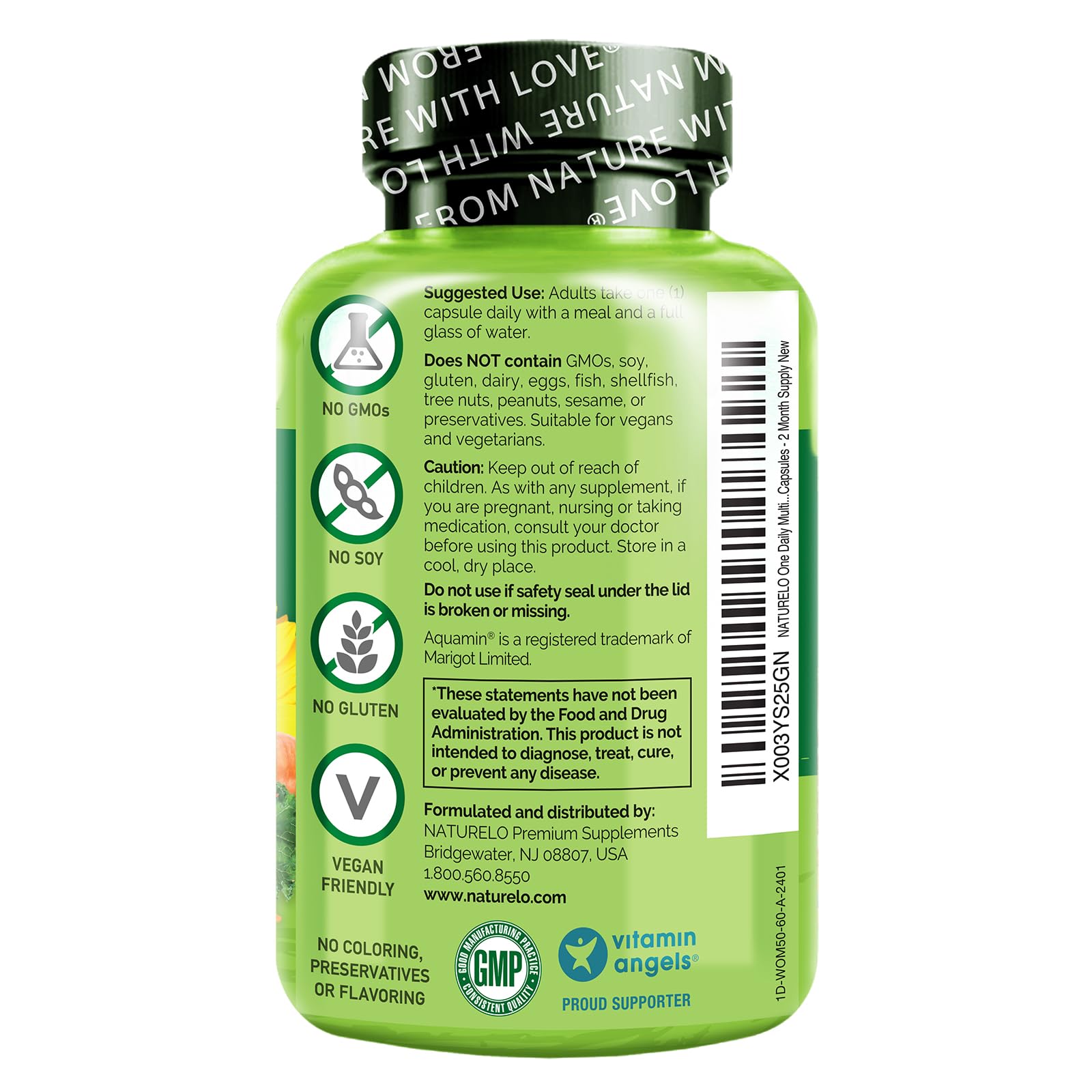 Detalles del contenido de multivitaminas NATURELO para mujeres