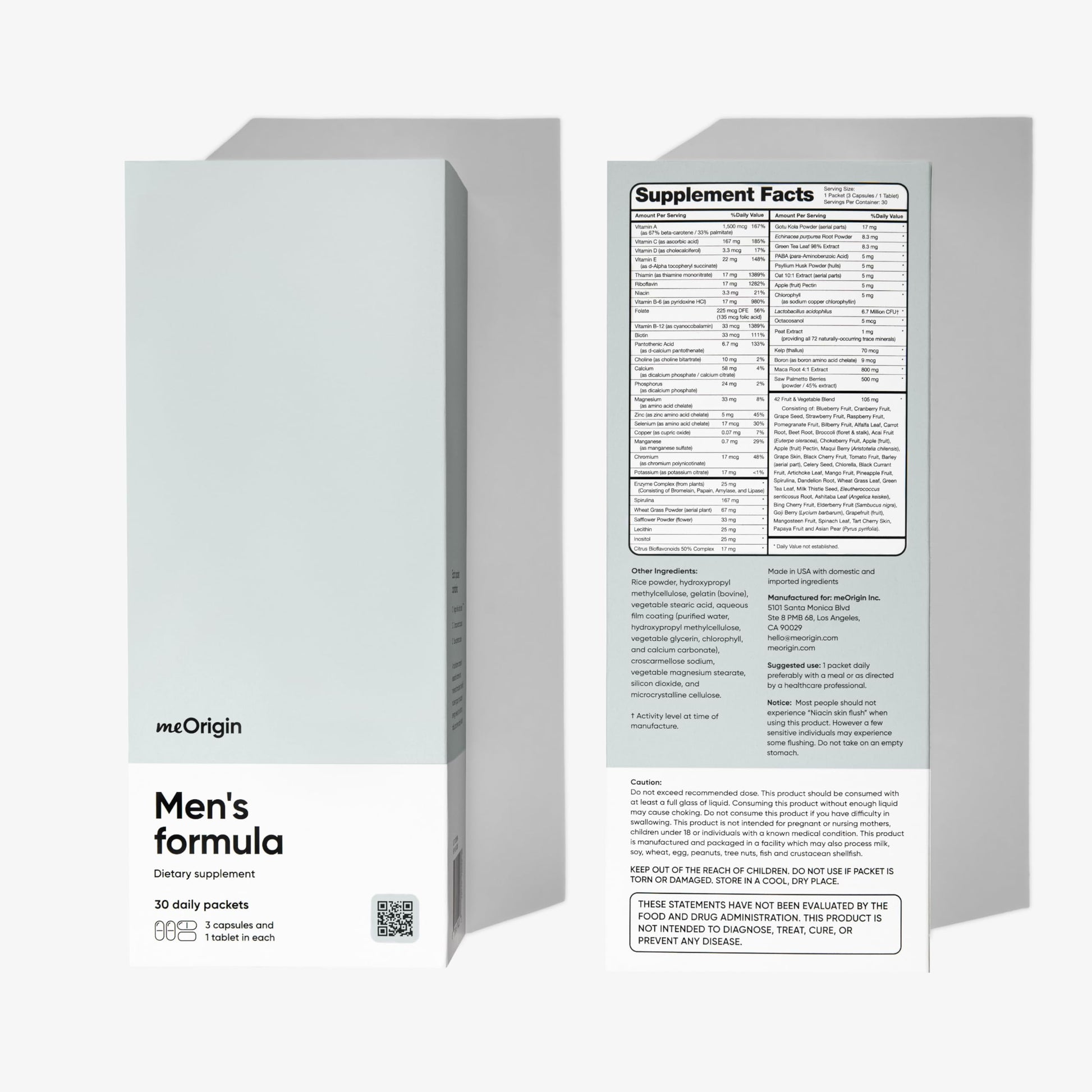 Detalles del empaque del multivitamínico meOrigin
