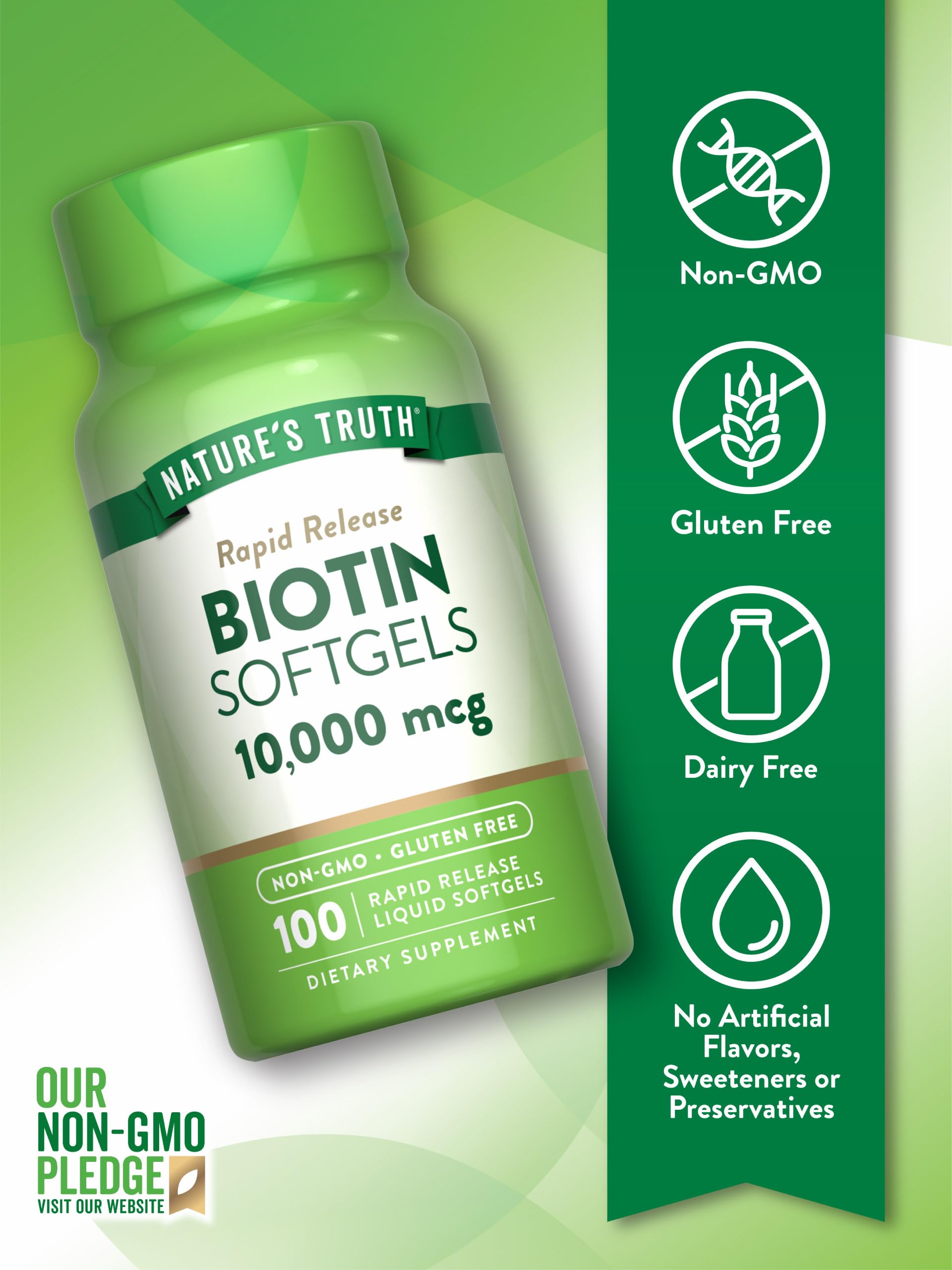 Detalles del envase Biotina Nature's Truth con liberación rápida
