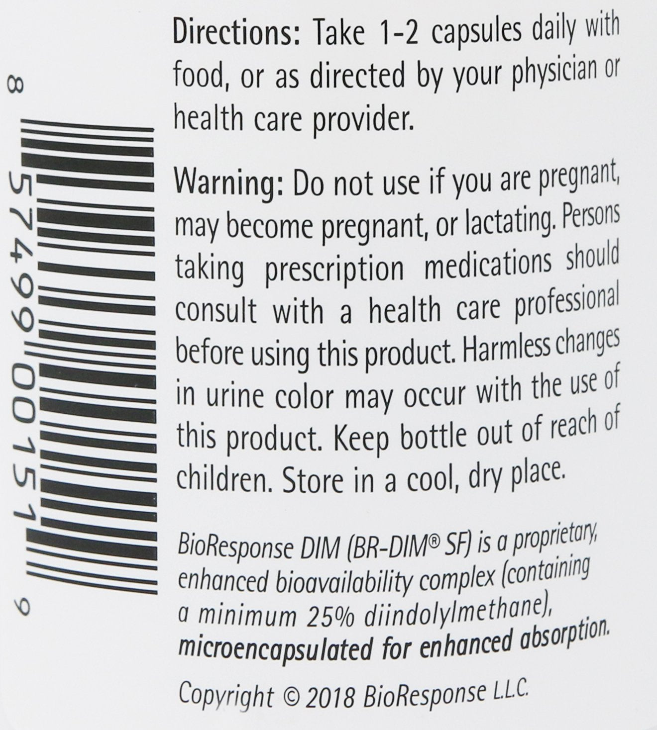 Detalles de ingredientes en frasco Bioresponse DIM 150