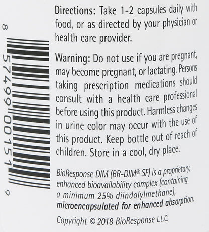 Detalles de ingredientes en frasco Bioresponse DIM 150