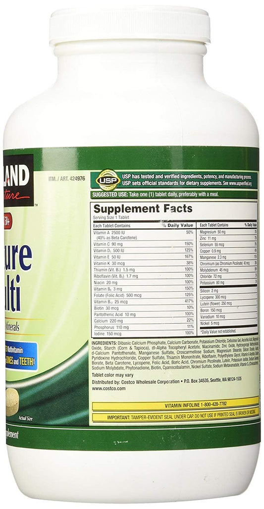 Lista detallada de ingredientes y valores diarios de Kirkland 50+.