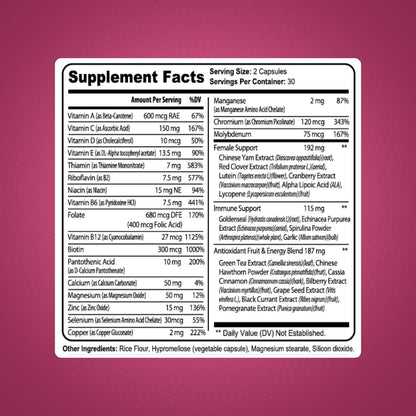 Detalles de ingredientes multivitamínicos mujeres