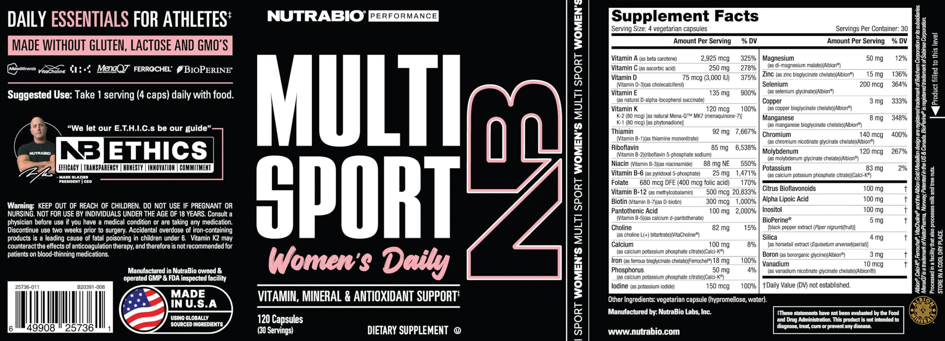 Detalles de ingredientes del suplemento NutraBio Multisport