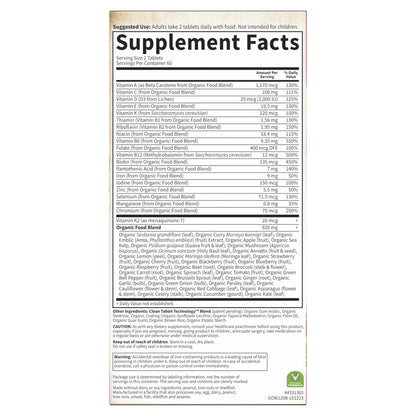 Detalles de ingredientes en suplemento multivitamina.