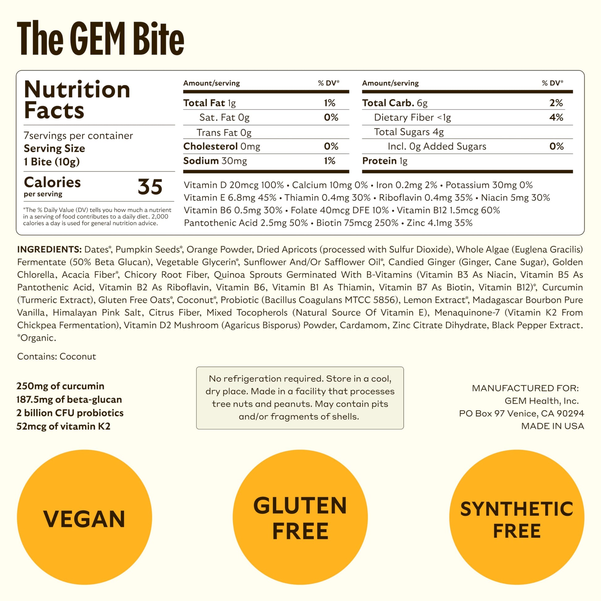 Detalles nutricionales de GEM superalimento