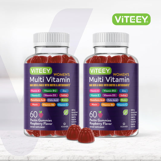 Detalles nutricionales de gomitas multivitamínicas Viteey