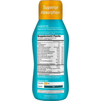 Detalles nutricionales de multivitaminas líquidas para niños