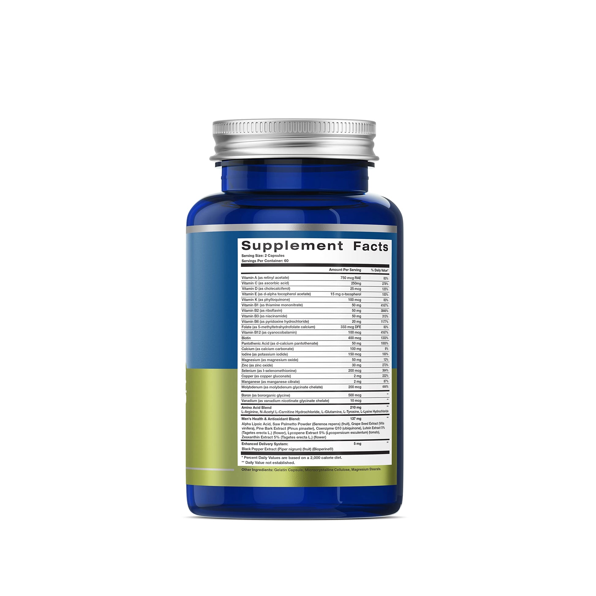 Detalles nutricionales del multivitamínico para hombre