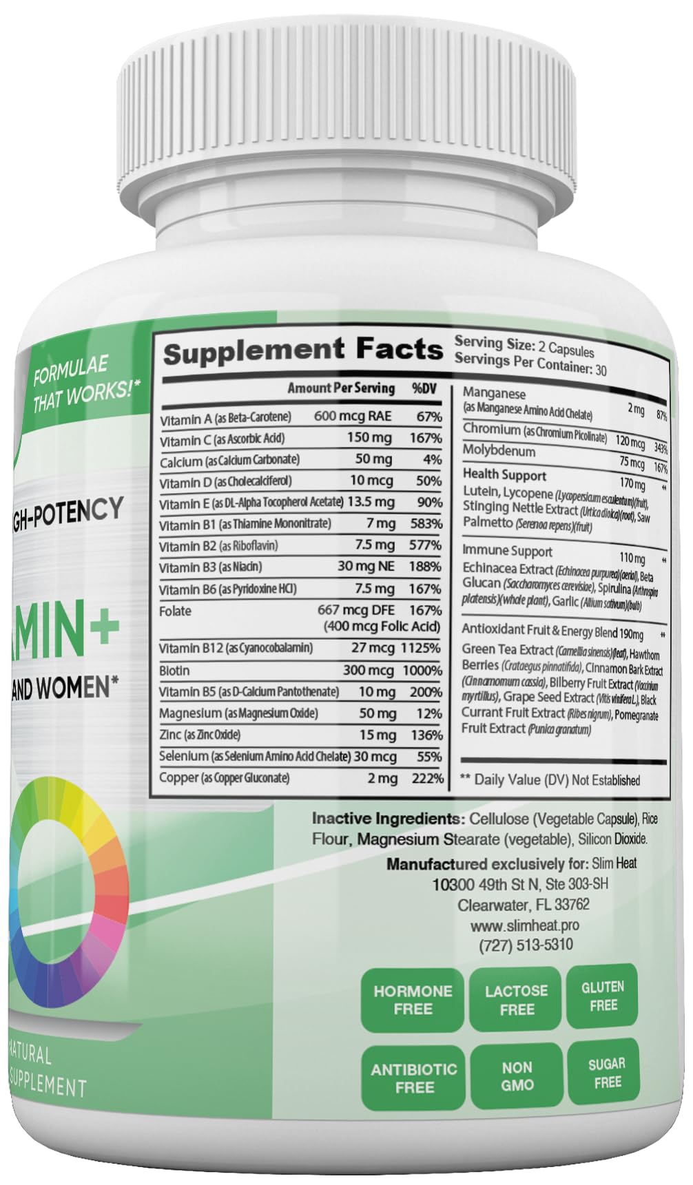 Detalles nutricionales del multivitamínico Keto de Slim Heat