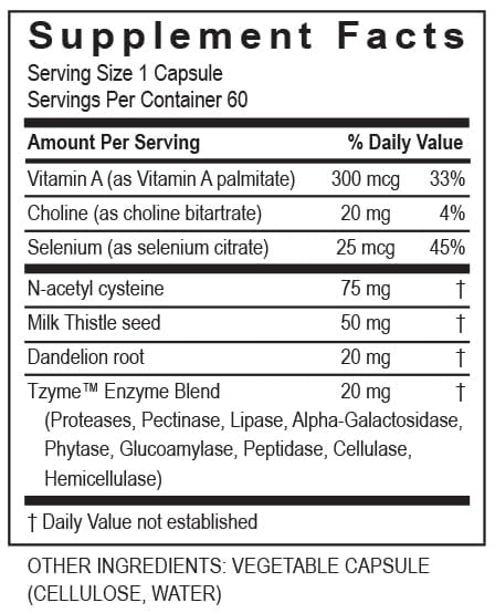 Detalles nutricionales del suplemento hepático.