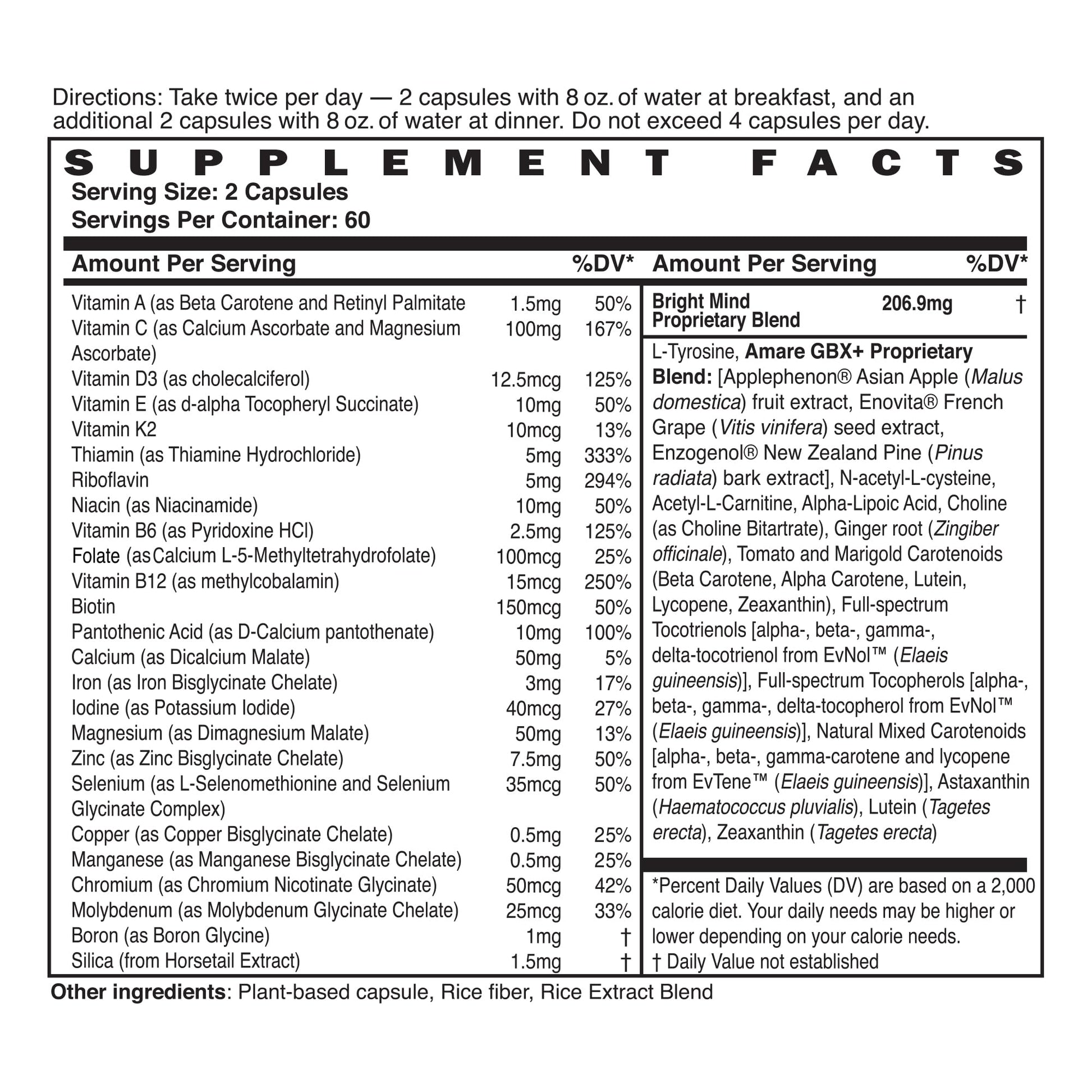 Detalles nutricionales de VitaGBX multivitaminas