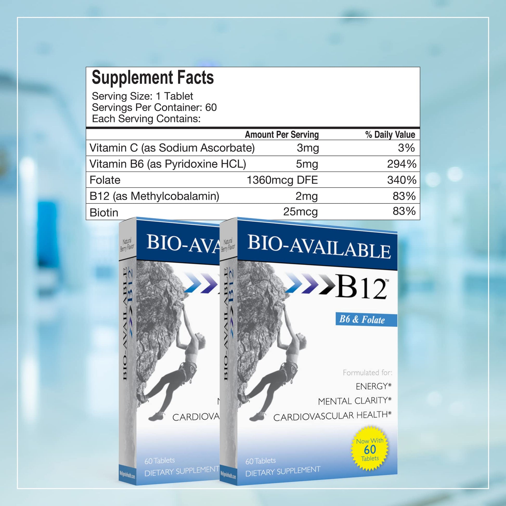 Detalles paquete Wellgenix B12 sublingual 60ct x 2
