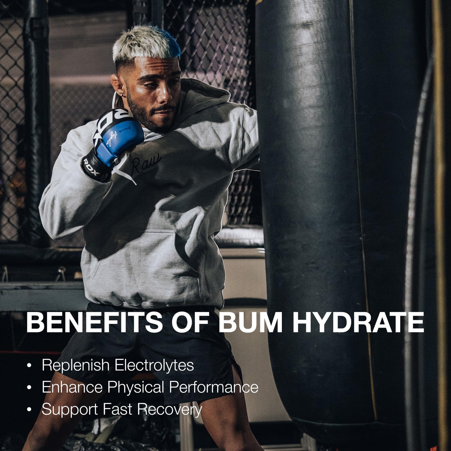 Advertencias y detalles del producto electrolitos RAW Bum Hydrate
